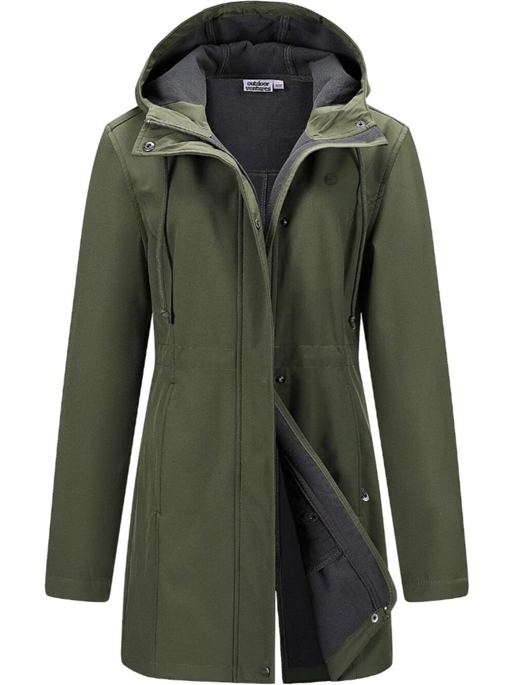 Women's Olive Green Waterproof Fleece Lined Hooded Softshell Rain Winter Coats